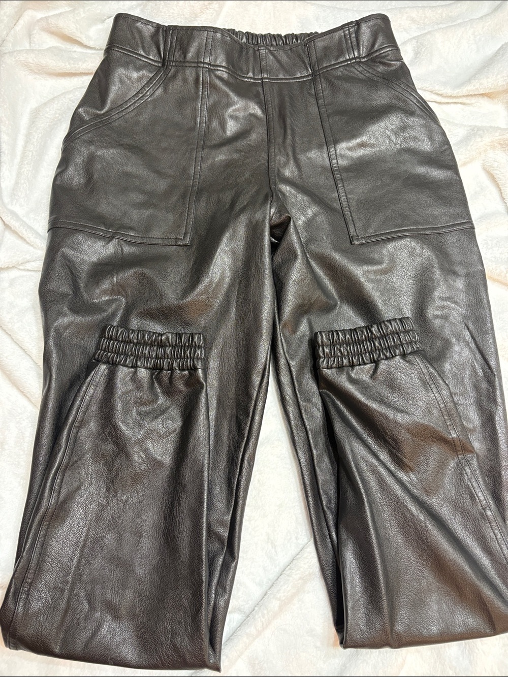 SPANX Black Faux Leather Waistband Pant with Red Brand Tag